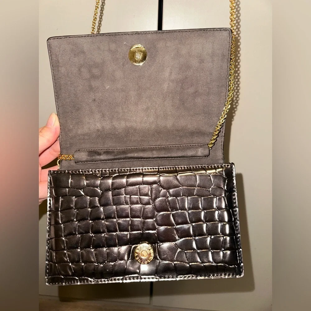 Stella McCartney Metallic Croc Embossed Faux Leather Crossbody Bag on Chain